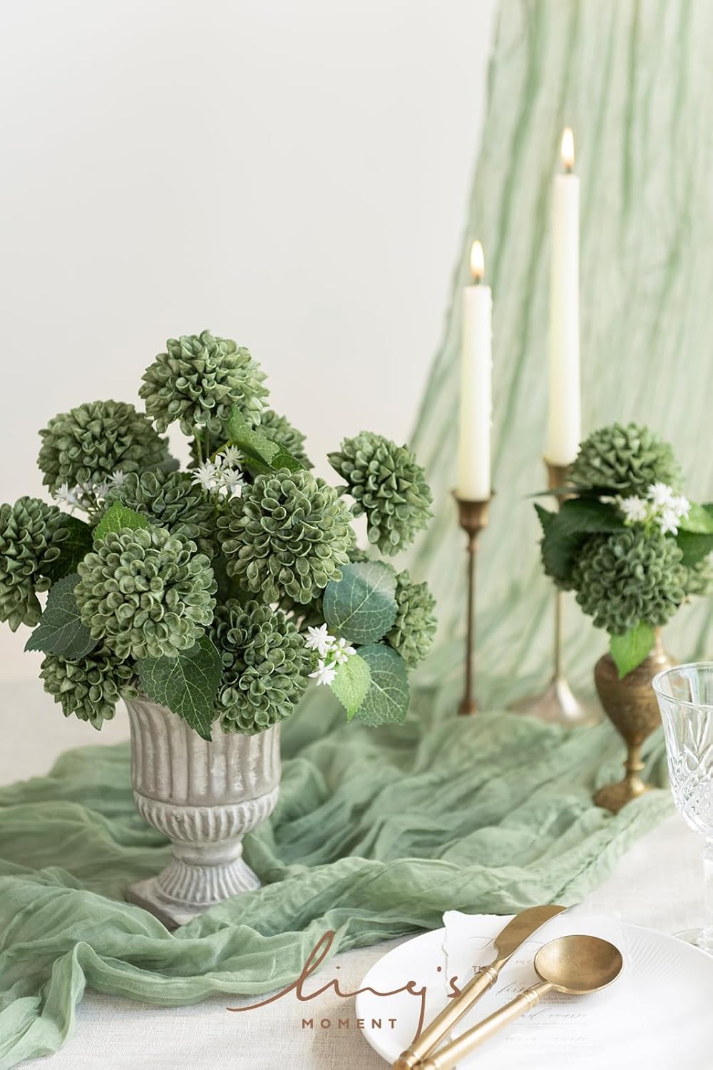 Ling's Moment Elf Green Dahlia Foam Artificial Flowers Real Touch Faux Fake Flower For Home Decor Graduation Baby Shower Decorations Outdoors Party Favors Wedding Gifts Centerpieces Arrangements 25pcs