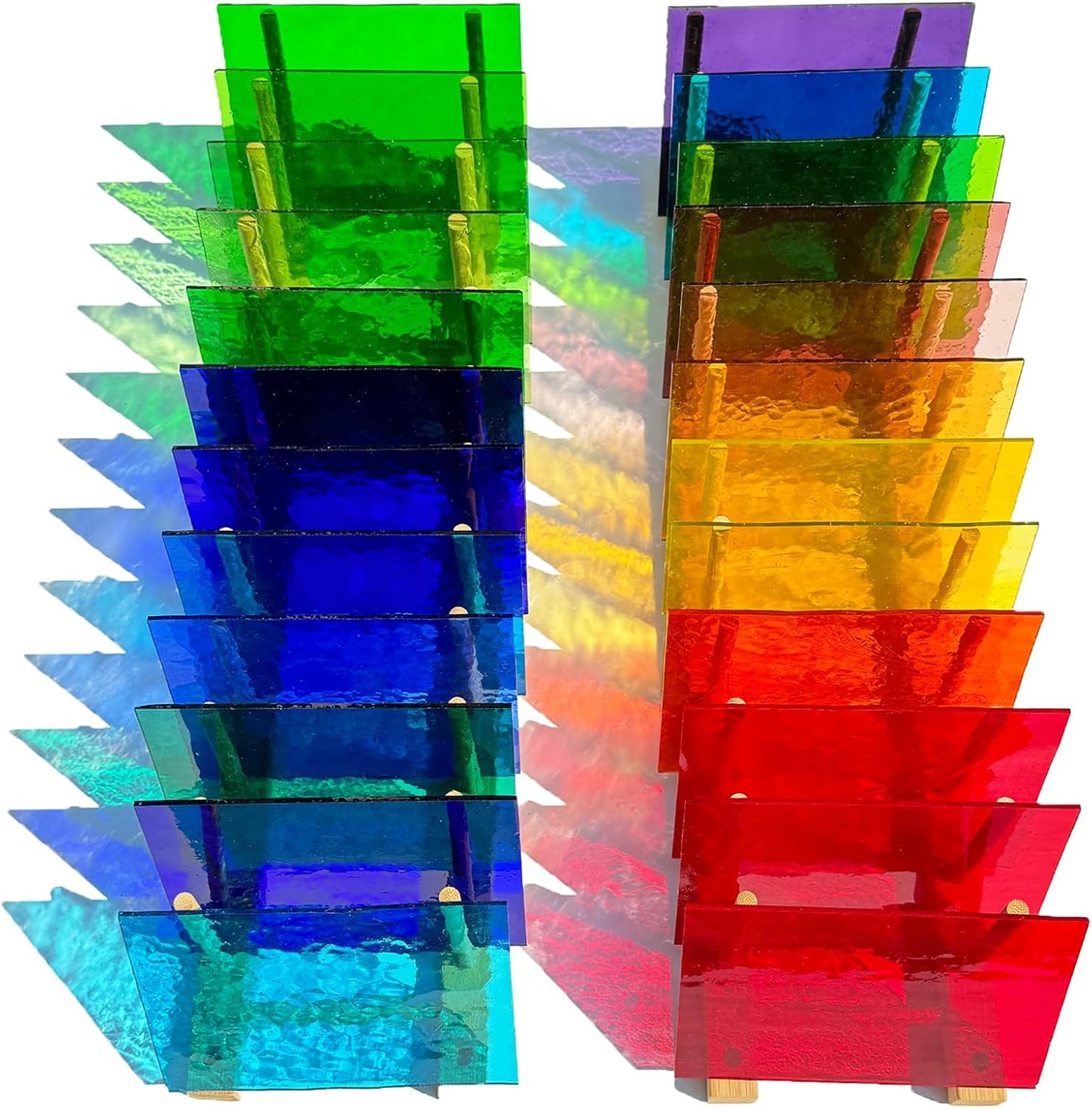 24 Sheets Rainbow Transparent Stained Glass Sheet Value Pack, 6 X 4 inches Cathedral Art Glass Mosaic Tiles for Crafts, Stained Glass Supplies for Stained Glass or Mosaic Projects