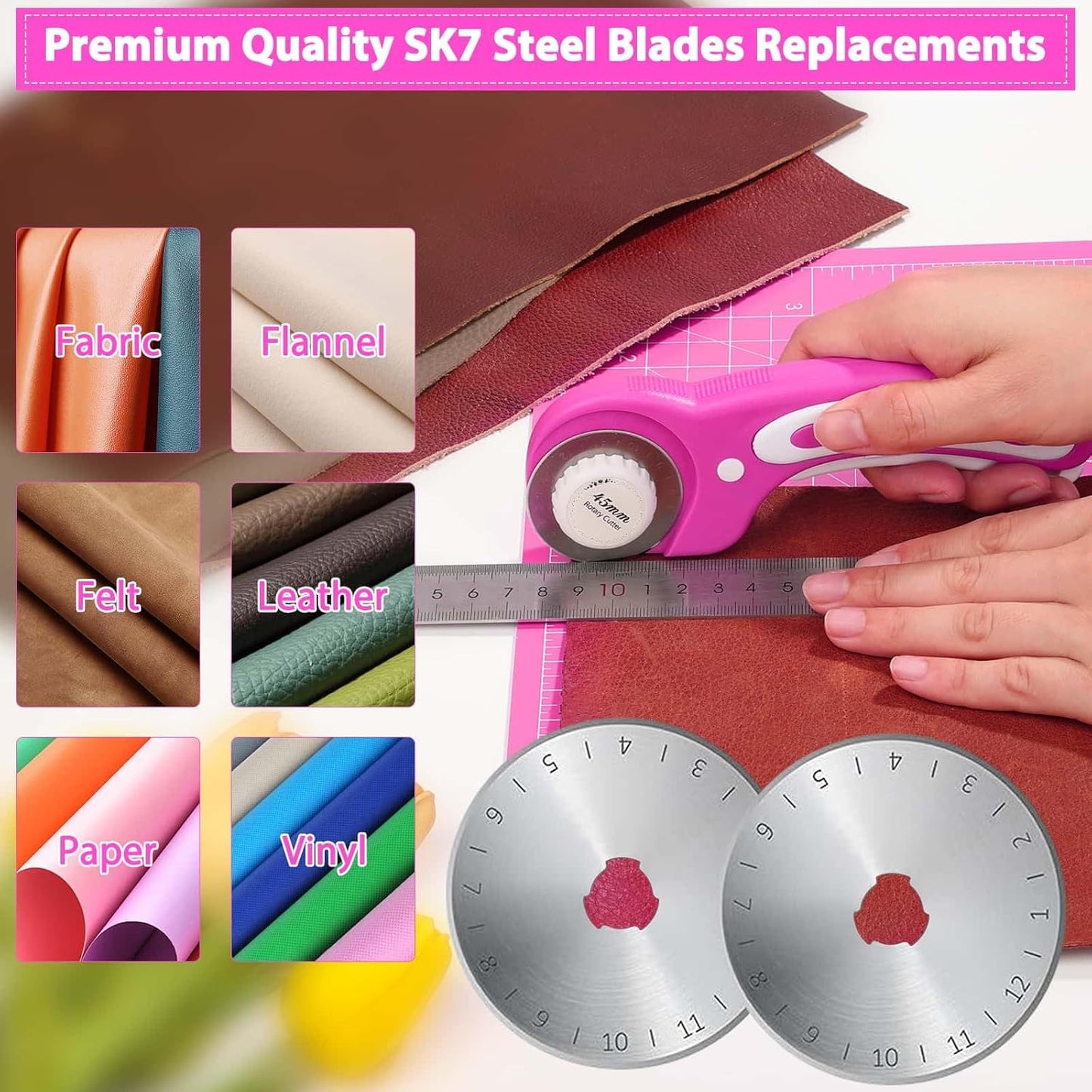 Rotary Cutter and Mat Set, Audab Self Healing Sewing Mats Shirt Cutter 45mm Fabric Cutter Wheel with 2 Blades Rotary Cutting Mat for Crafts Fabric Quilting Hobby (9" x 12" (A4)