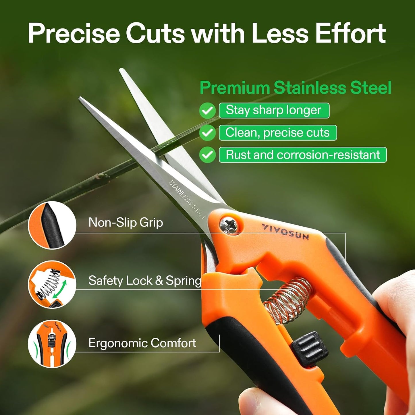 VIVOSUN 3-Pack 6.5 Inch Gardening Scissors Hand Pruner Pruning Shear with Straight Stainless Steel Blades Orange