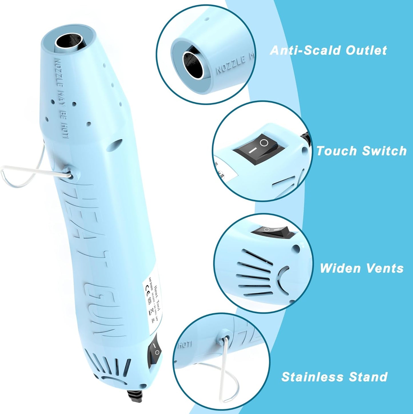 Heat Gun for Crafting, Mini Hot Air Gun Tool for Epoxy Resin, Shrunk Wrapping, Embossing, Electronics, Vinyl Wrap, Candle Making, Phone Repair & DIY - Blue