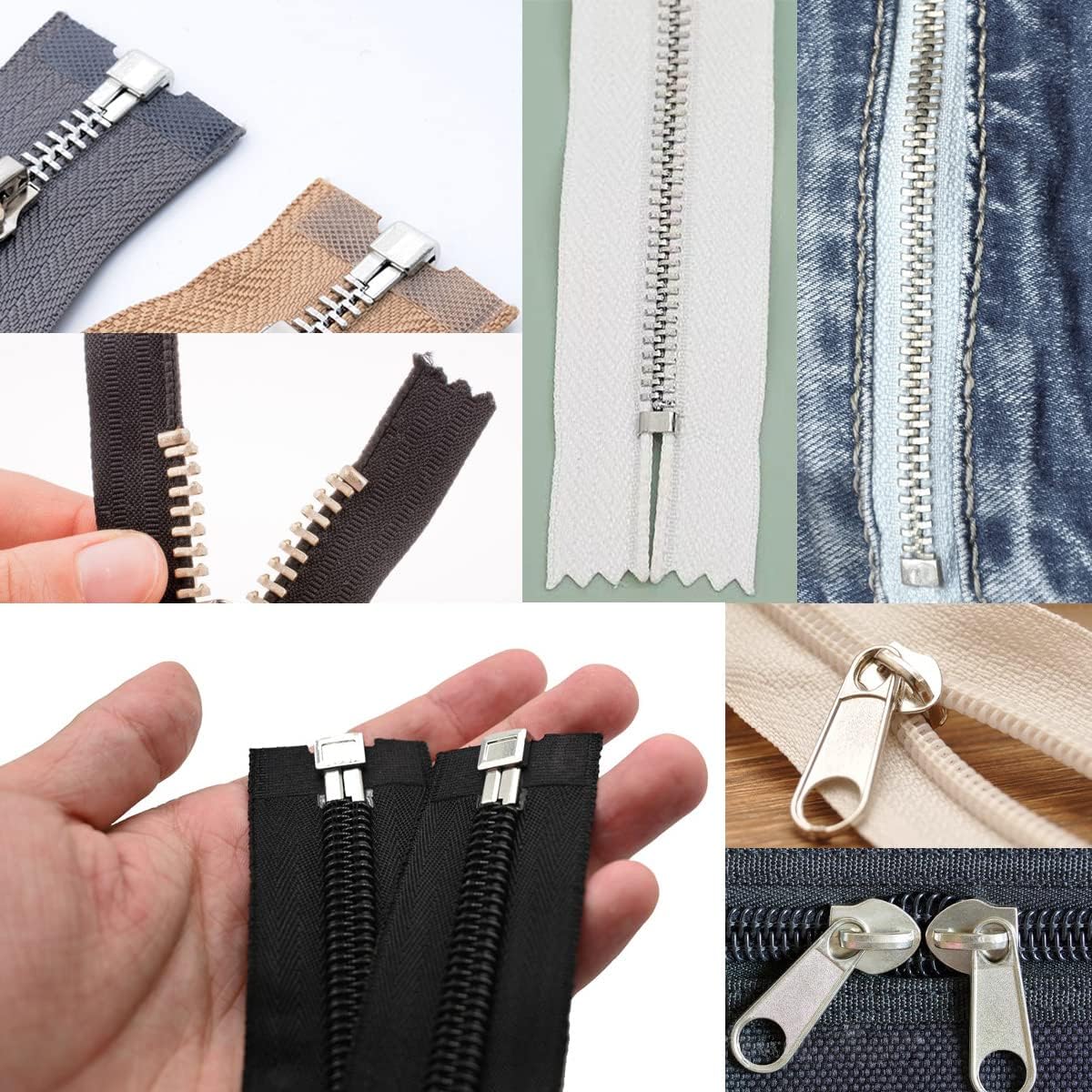 48 Pieces Metal Zipper Repair Accessories Set, Zipper Head Slider Retainer Box Insert Pin Top Bottom Stoppers for DIY Sewing Replacement Zipper Repair Kit 3# 5# 8# 10# (Platinum)