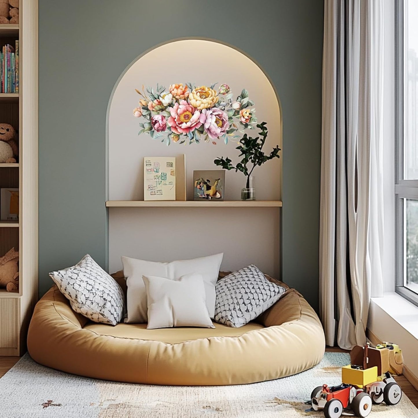 GLOBLELAND 4 Sheets Spring Peony Flowers Furniture Transfer 11.8x5.9inch Vintage Flowers Rub on Transfer UV Self-Adhesive Stickers Wall Art Craft for Bedroom Living Room Desk Table