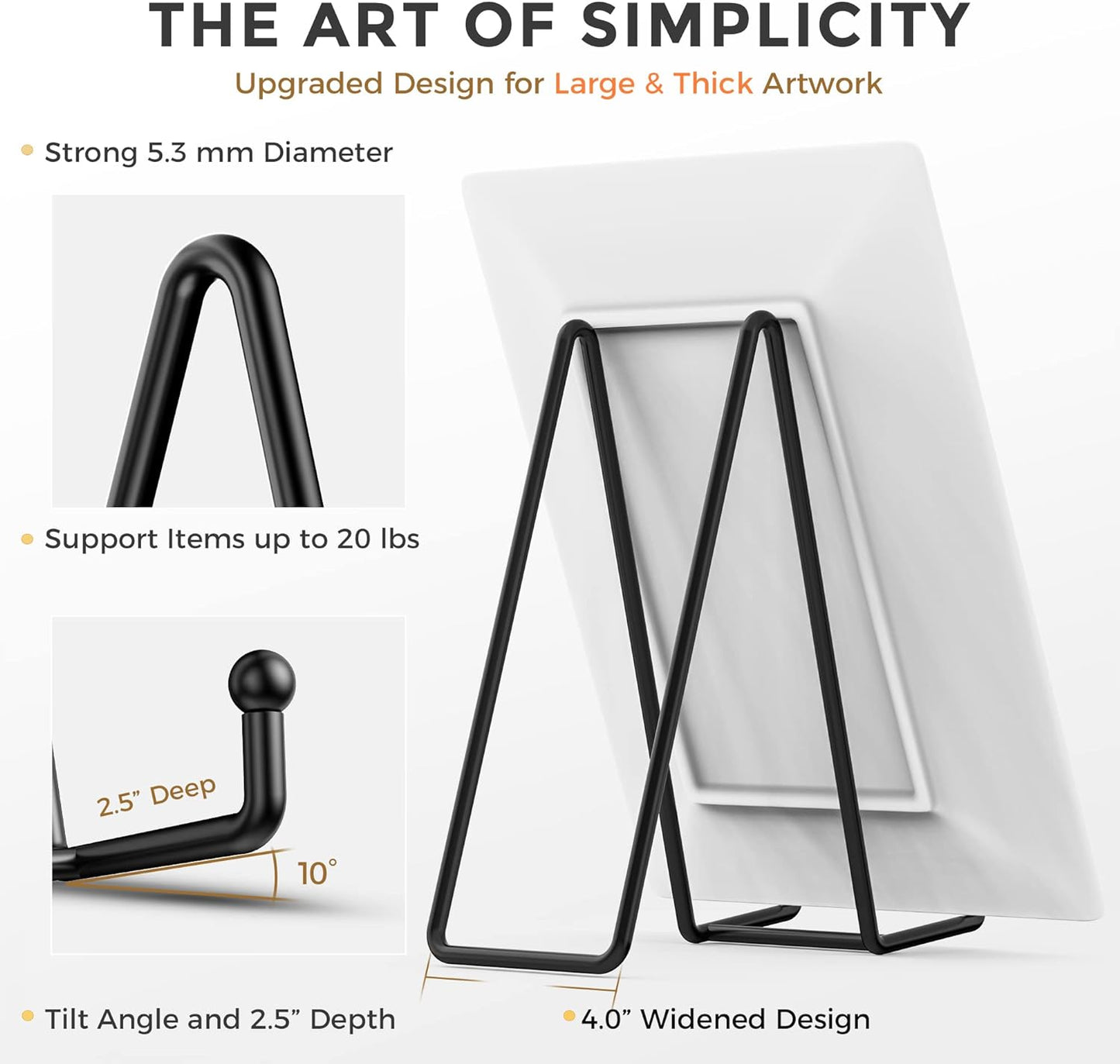 TR-LIFE 10 Inch Large Plate Stands for Display - Metal Plate Holder Display Stand + Picture Frame Holder Stand + Small Easels for Decorative Platter, Book, Plaques, Photo, Tabletop Art (2 Pack)
