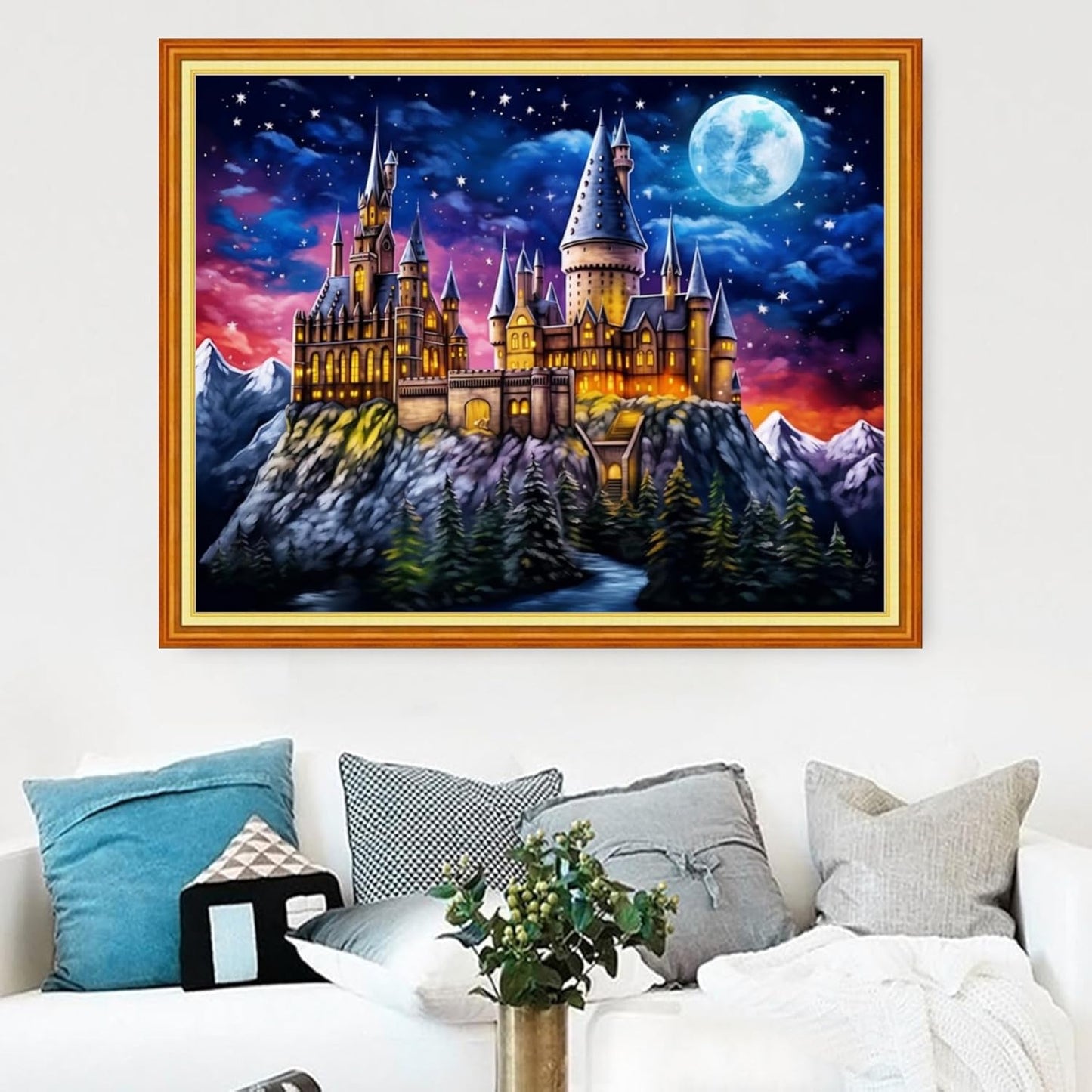 Magxvouy Cross Stitch Kits Stamped Full Range of Embroidery Kits,Cross Stitch Patterns Needlework Kits for Beginners 11CT Printed Kits&Moon Castle 16x20 inch