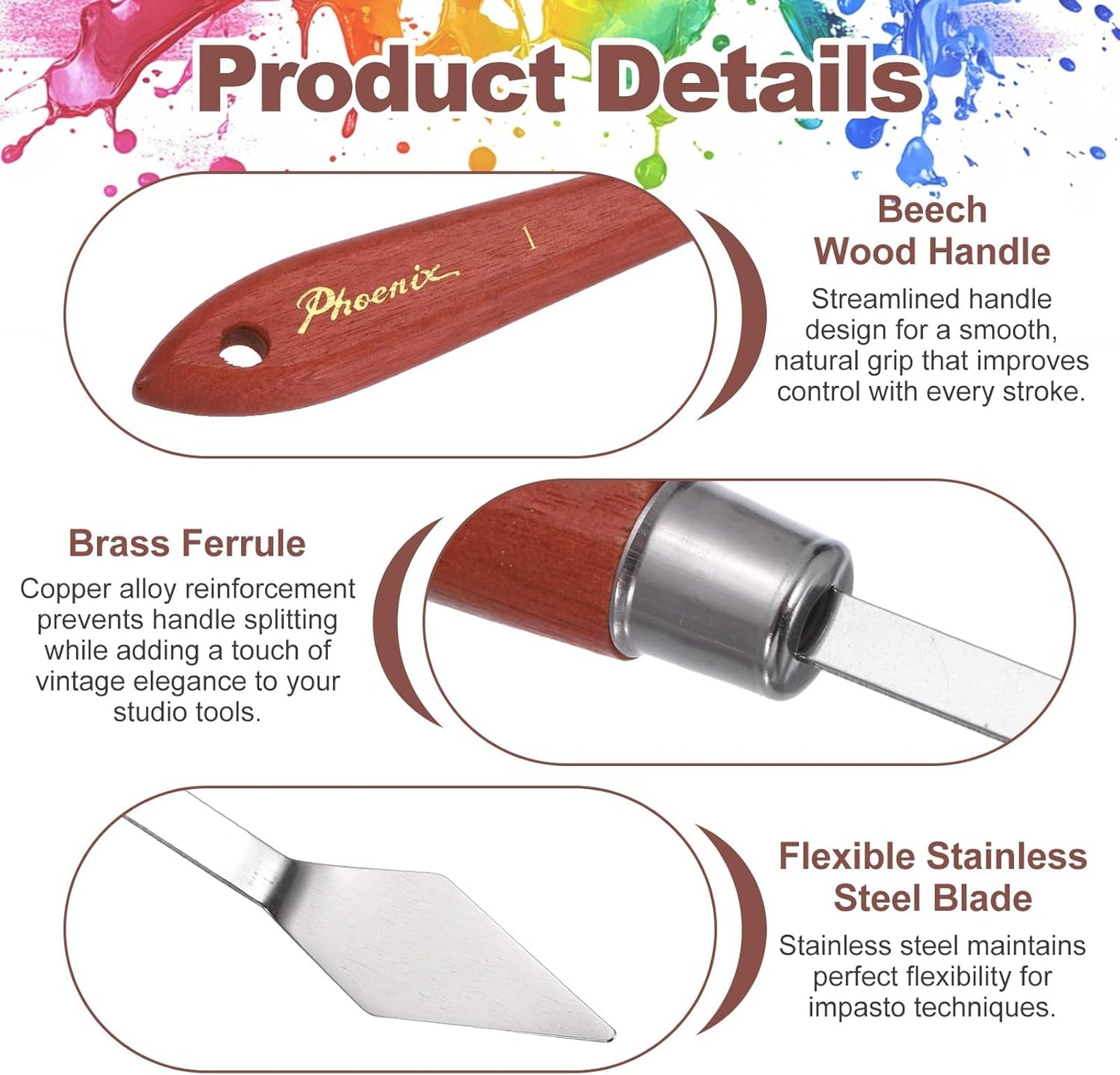 MECCANIXITY Pack of 1 Palette Knife No.1, 6.9" Long Palette Knives with Stainless Steel Flexible Spatula Pallet Knife and Wood Handle for Scraping, Mixing, Oil Acrylic Painting Canvas