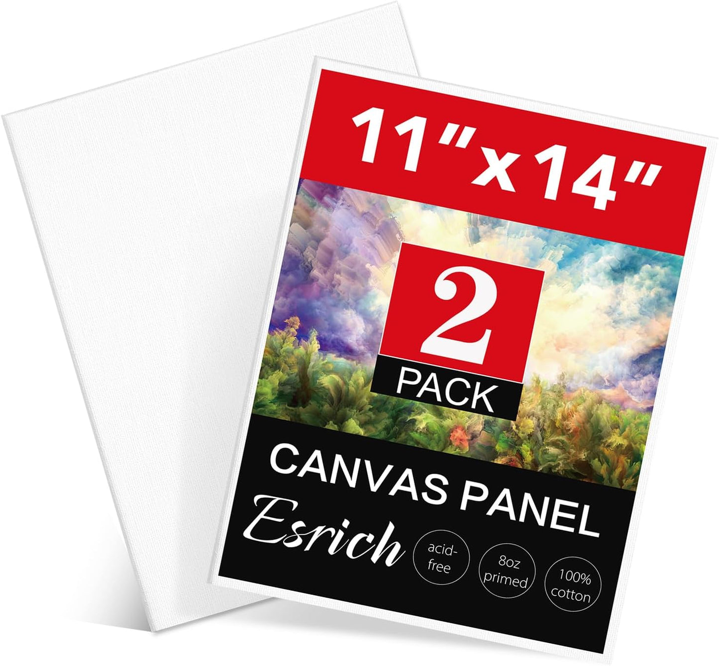 ESRICH Canvas Boards for Painting, 2 Pack Canvas for Painting 11x14 Cotton Primed Acid Free Blank Canvas Panels for Oil Paint, Watercolor, Acrylic Paint, Gouache and Tempera.