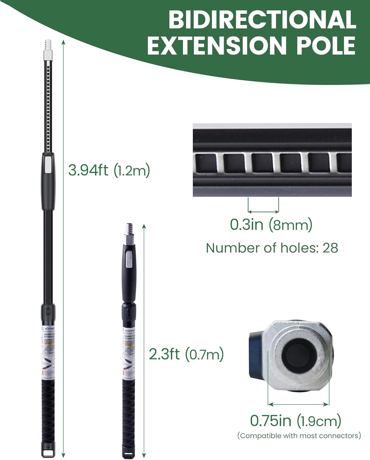 VOOMEY 2.3-4 ft (0.7-1.2m) Dual Extending 28 Point Adjustable Extension Pole for Paint Roller Frames | Heavy-Duty Telescopic Extension Pole | Multi-Purpose Tool for Dusting, Painting & Mores
