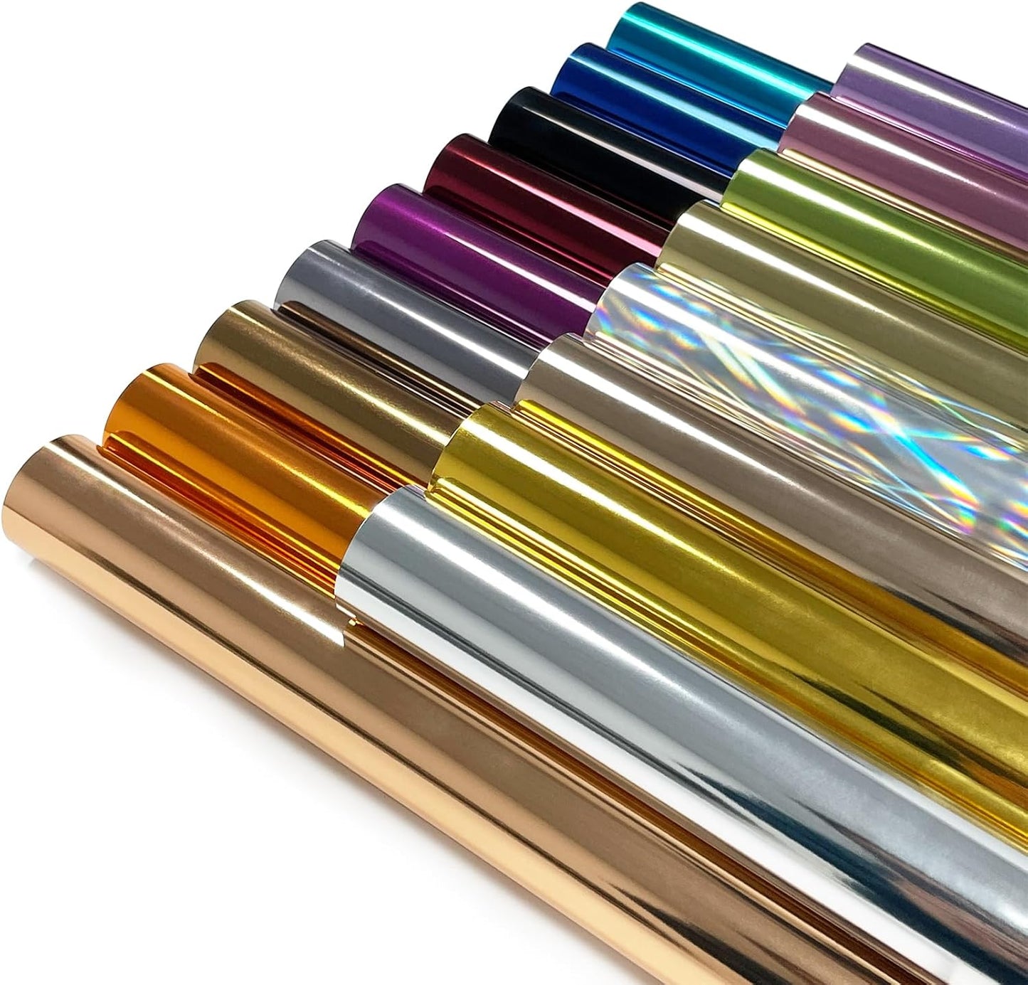 Sheet Metallic Foil Heat Transfer Vinyl Bundle – 12"x10"-17 Chrome HTV Pack in 17 Vibrant Colors for Stunning T-Shirt Designs! Perfect for DIY Enthusiasts and Professionals (Multicolours)