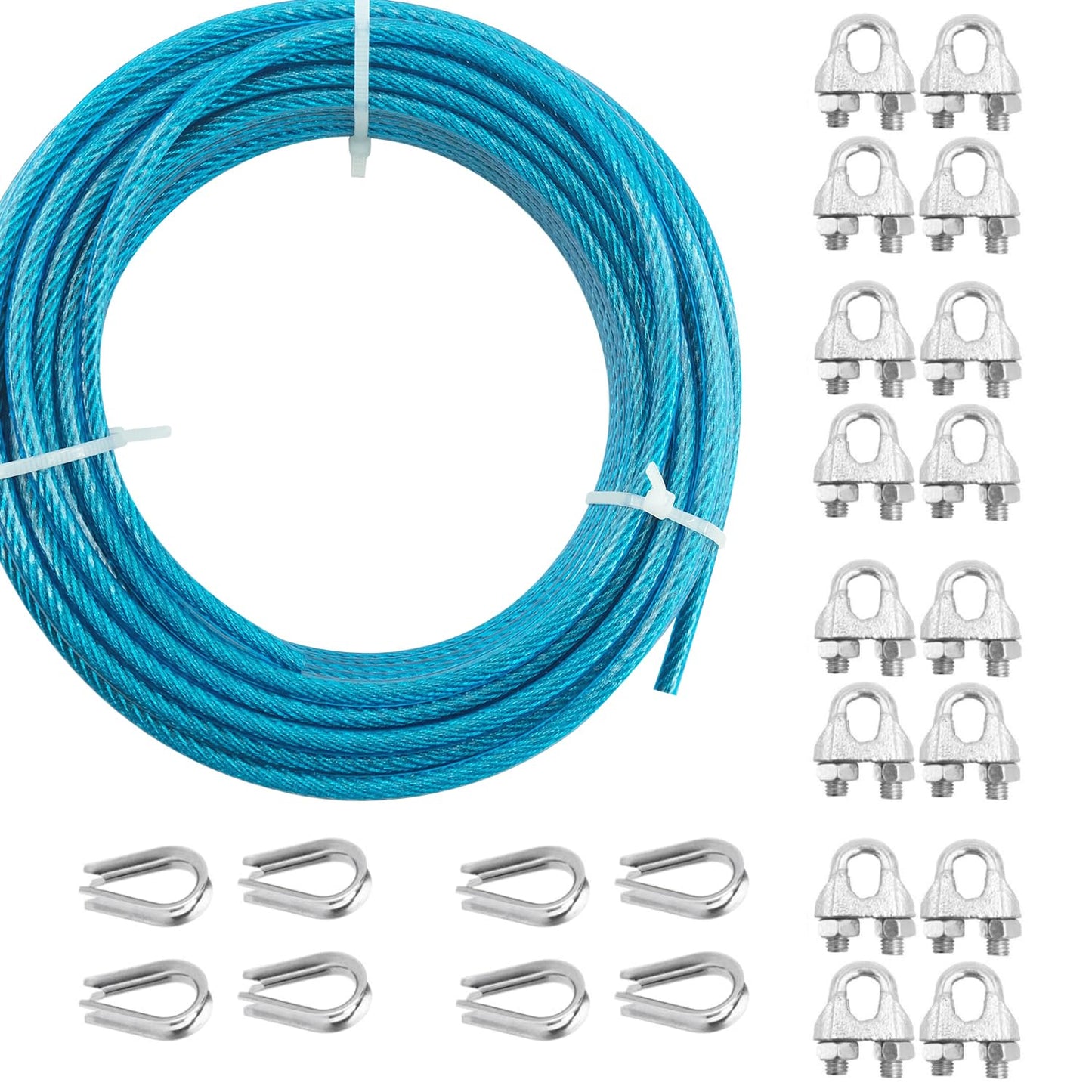 Sunshade Sail Wire, Clothesline, PIUM 3/16" PVC Coated Wire Rope Kits, 7x7 Strand 100Ft Steel Cable for Decking Rails, Sun Shade Sails, Clothesline and Garden Steel Cable Kits