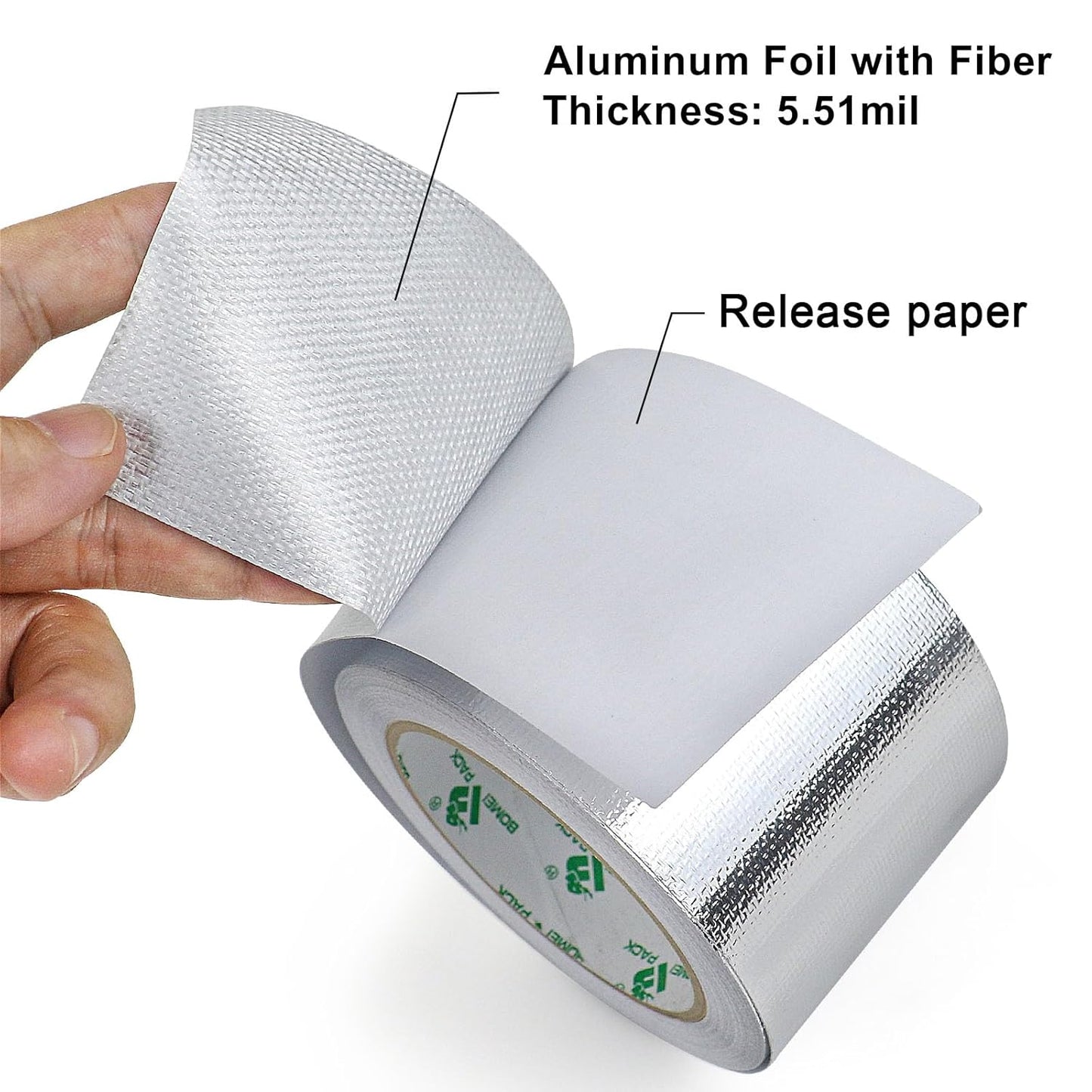 BOMEI PACK Adhesive Aluminum Foil Heat Shield Tape Barrier 3in x 66ft, Fiberglass Thermal Insulation Reflective Material High Temp Protection
