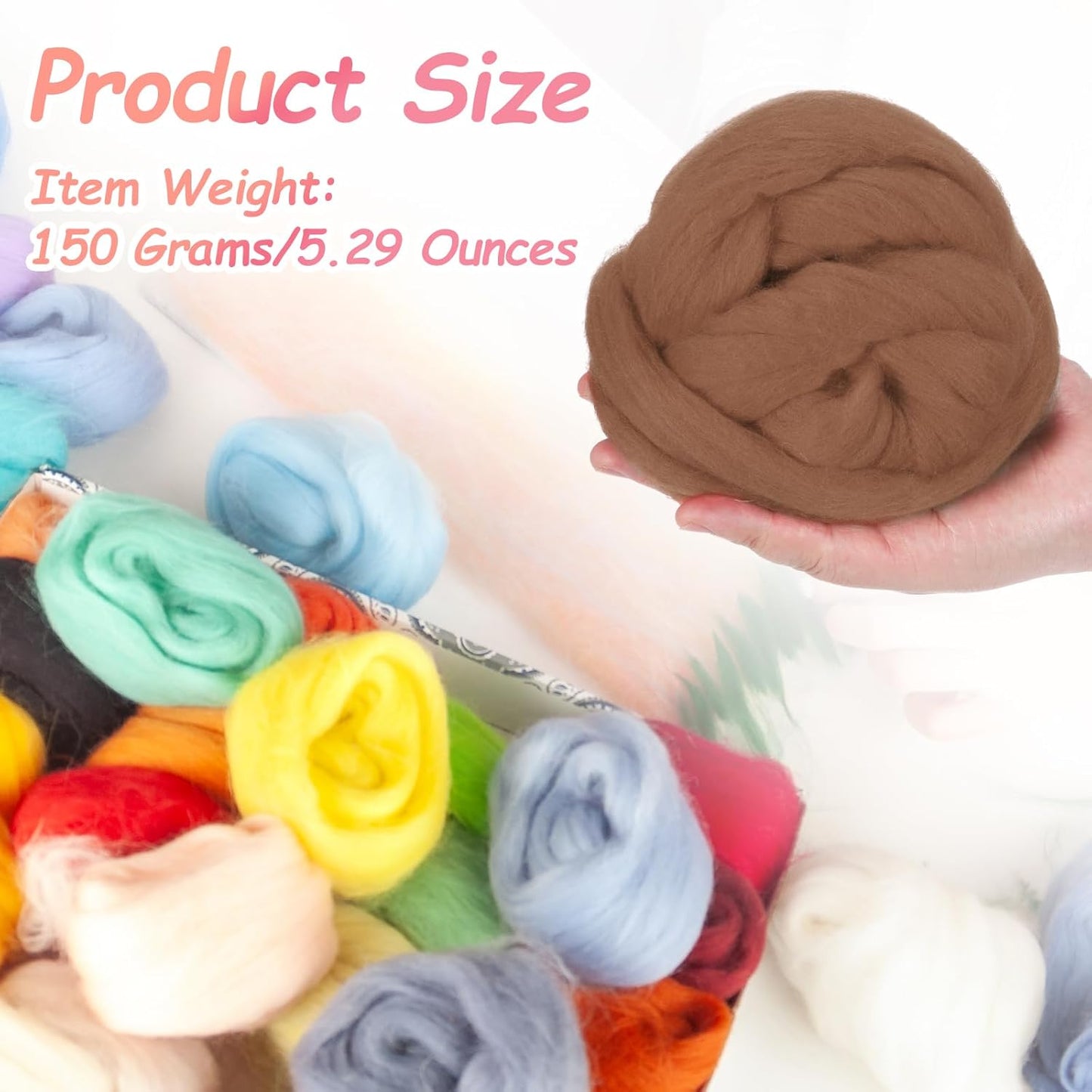 PATIKIL Wool Roving Yarn, 150G/5.3OZ Soft Felting Wool Pure Chunky Roving Yarn Bulk for Needle Felting Knitting Blanket Spinning Weaving DIY Craft, Dark Khaki