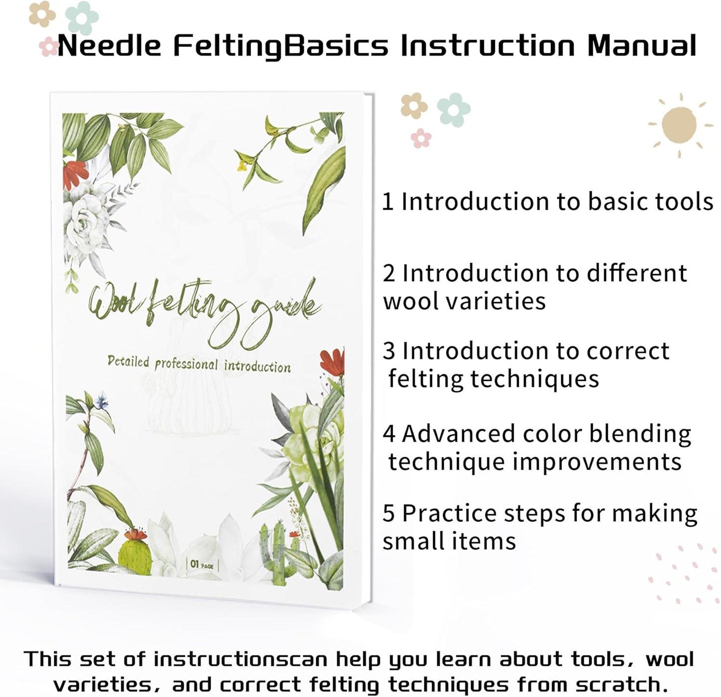 NFAMRZCAR Needle Felting Mat,6x6x1.5 Inch Thick and Firm Felting Pad Natural Wool Felting Pad with Needle Felting Mat,Instruction