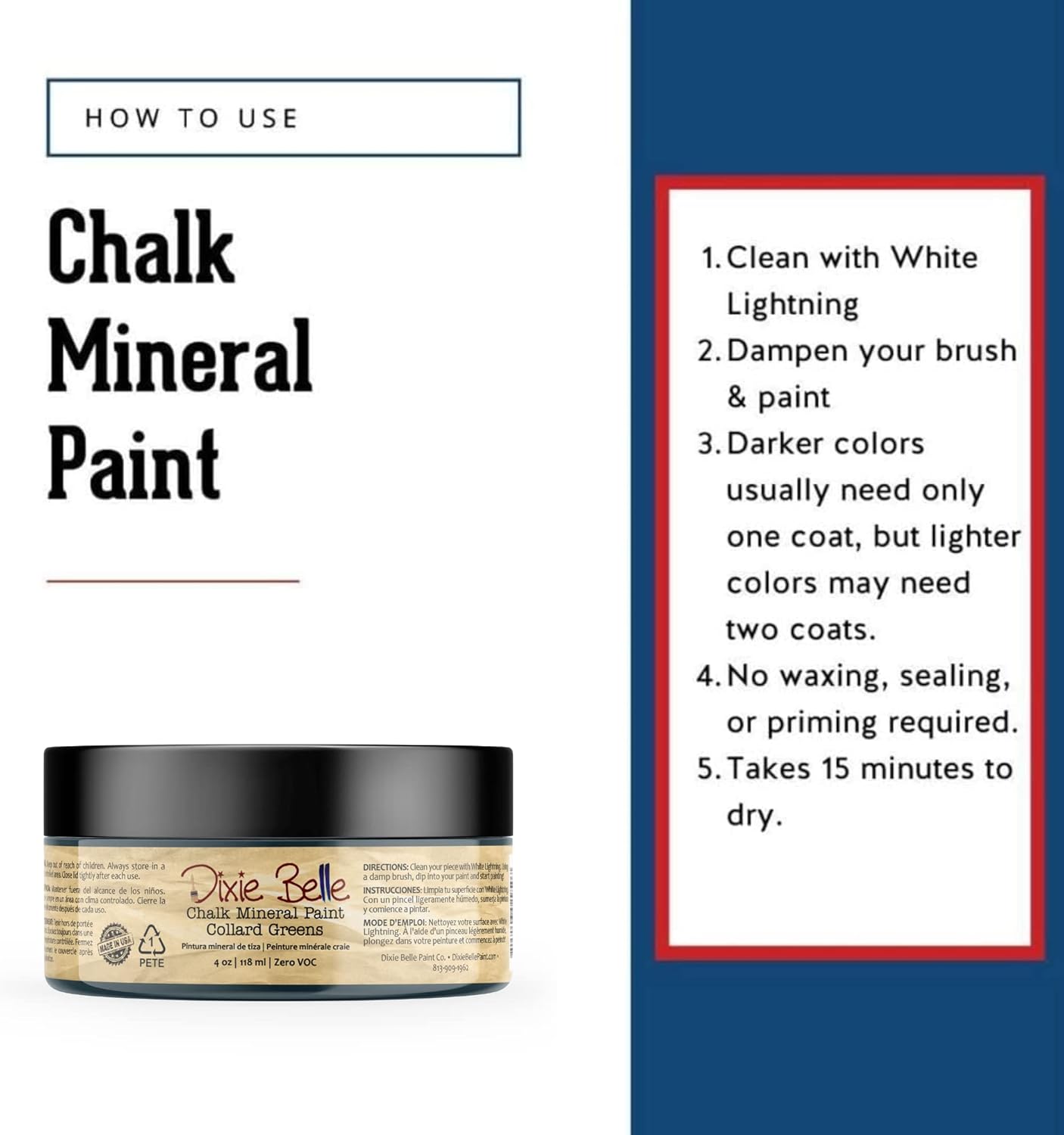 Dixie Belle Paint Company Chalk Finish Furniture Paint - Collard Greens (4oz) - Matte Deep Green Chic Chalk Mineral DIY Furniture Paint