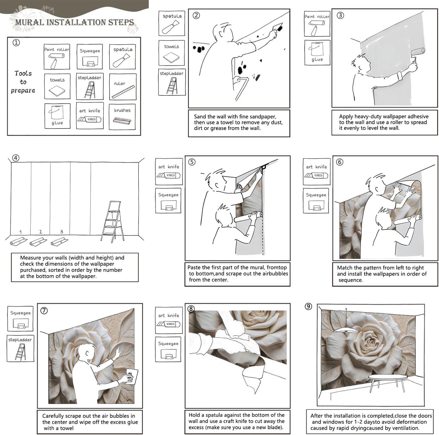 AFZEVEB-3D Rose Flower Wallpaper Large Floral Wall murals for Bedroom 159"x107"(Not Peel and Stick)