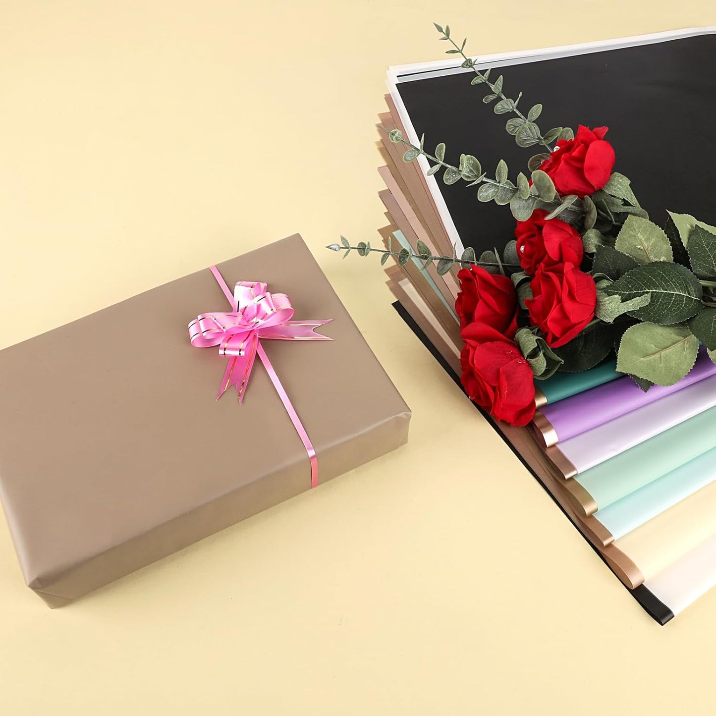 FUHITIM 20 Sheets Flower Wrapping Paper - Waterproof Floral Bouquet Packaging Paper for DIY Crafts，Florist Supplies Packaging Paper for Wedding Birthday Gift (Light Purple)