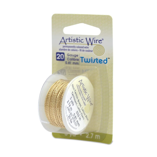 Artistic Wire, 20 Gauge / .81 mm Tarnish Resistant Brass Craft Wire, Round Twist, 3 yd / 2.7 m