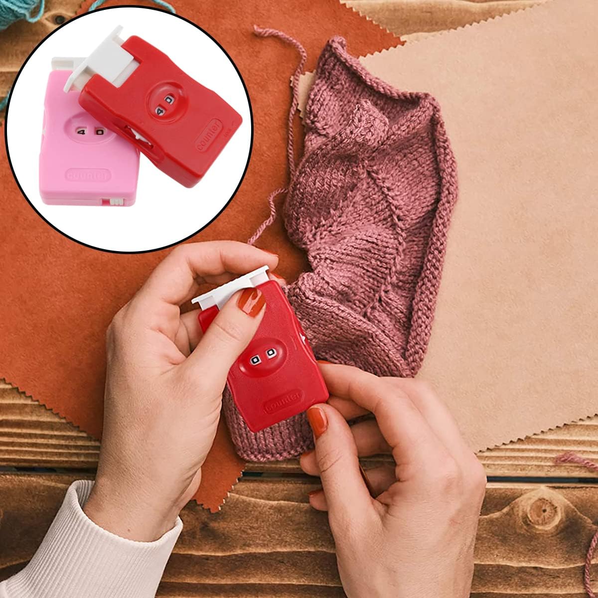 AYLIFU Knitting Counter 2set Mini Crochet Counter Knitting Manual Counter lastic Knitting Marking Tool（red and Pink）
