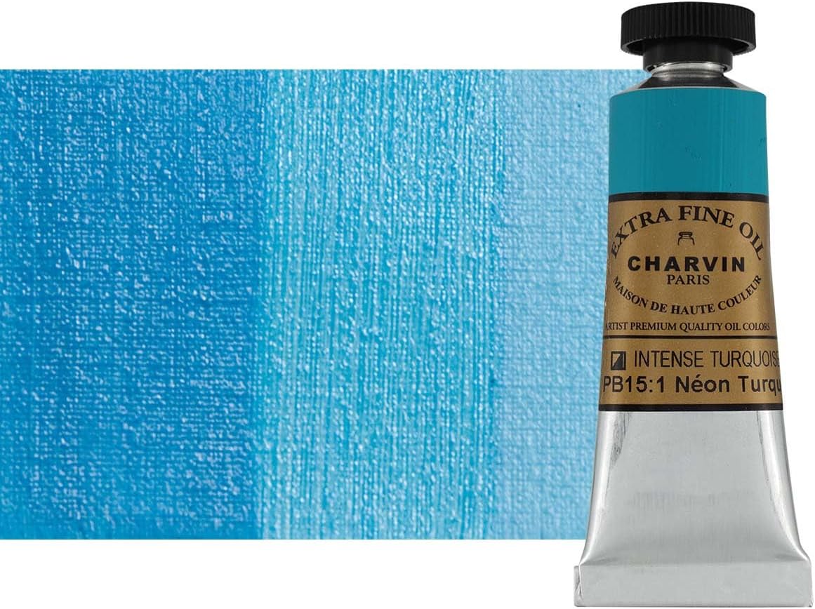 Charvin Extra Fine Oil Paint, Intense Turquoise 20 mL - Triple-Milled, Rich Texture, Poppy Oil-Based, Light-Fast, Handmade, Archival Quality
