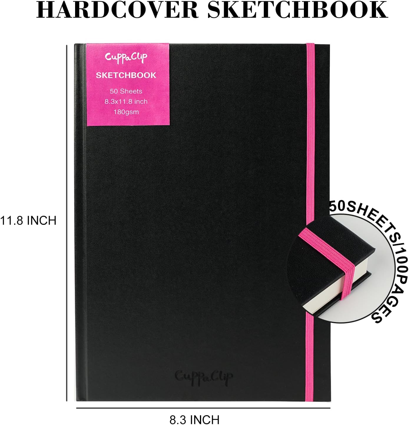 CuppaClip Sketch Book Hardcover Drawing Pad 300GSM Acid-Free Paper Spiral Bound Sketchbook 50 Sheets/100 Pages Art Supplies (Hardcover, 8.3x11.8in)