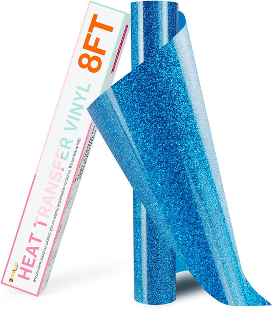 HTVRONT Blue Glitter HTV Heat Transfer Vinyl Rolls - 10" x 8ft Glitter HTV Vinyl for Shirts, Easy to Cut & Weed for Heat Vinyl Design (Sky Blue)