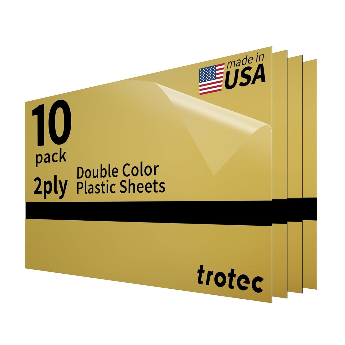 Trotec TroLase Lights | 24"x12"x1/250"(0.1mm thick) | Adhesive-Backed Flexible Laser Engraving Sheet/Film for Decal & Label | Double Color Plastic Sheet for Engraving | Smooth Gold/Black | 10pcs