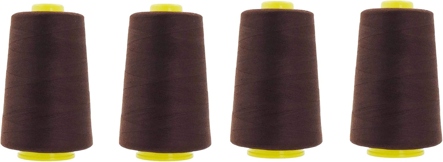 Mandala Crafts 4 Pack of Serger Threads Cones Spools - 40S/2 24000 Yards Polyester Dark Brown Threads for Sergers Machine and Overlock Quilting Sewing Machine