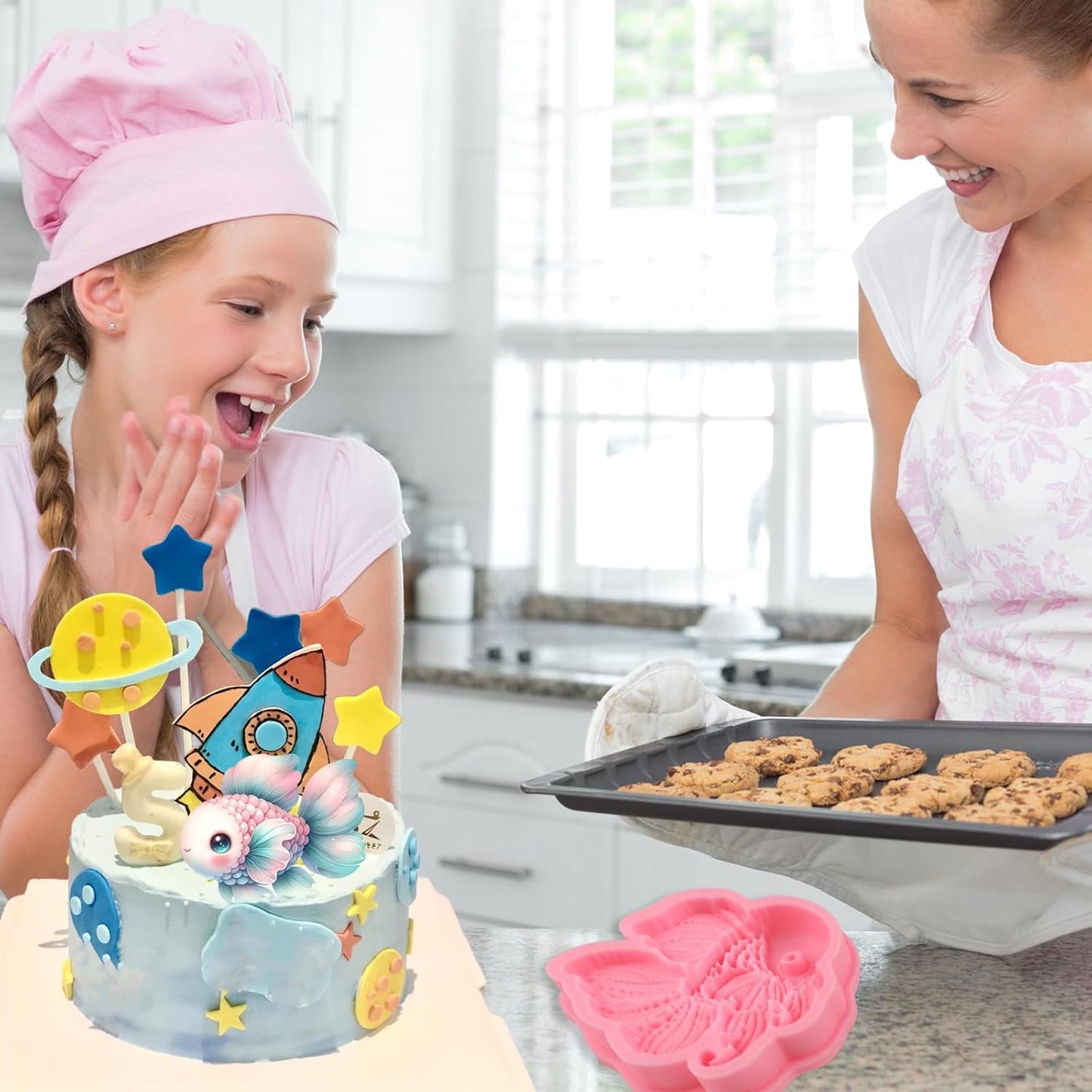 1 Pcs Vivid Ocean Theme Fish Fondant Mold, Cute Fish Candy Silicone Mold for Cake Decoration, Cupcake Toppers, Chocolate Candy Craft Dough, Chewing Gum, Resin Clay, Bath Bomb