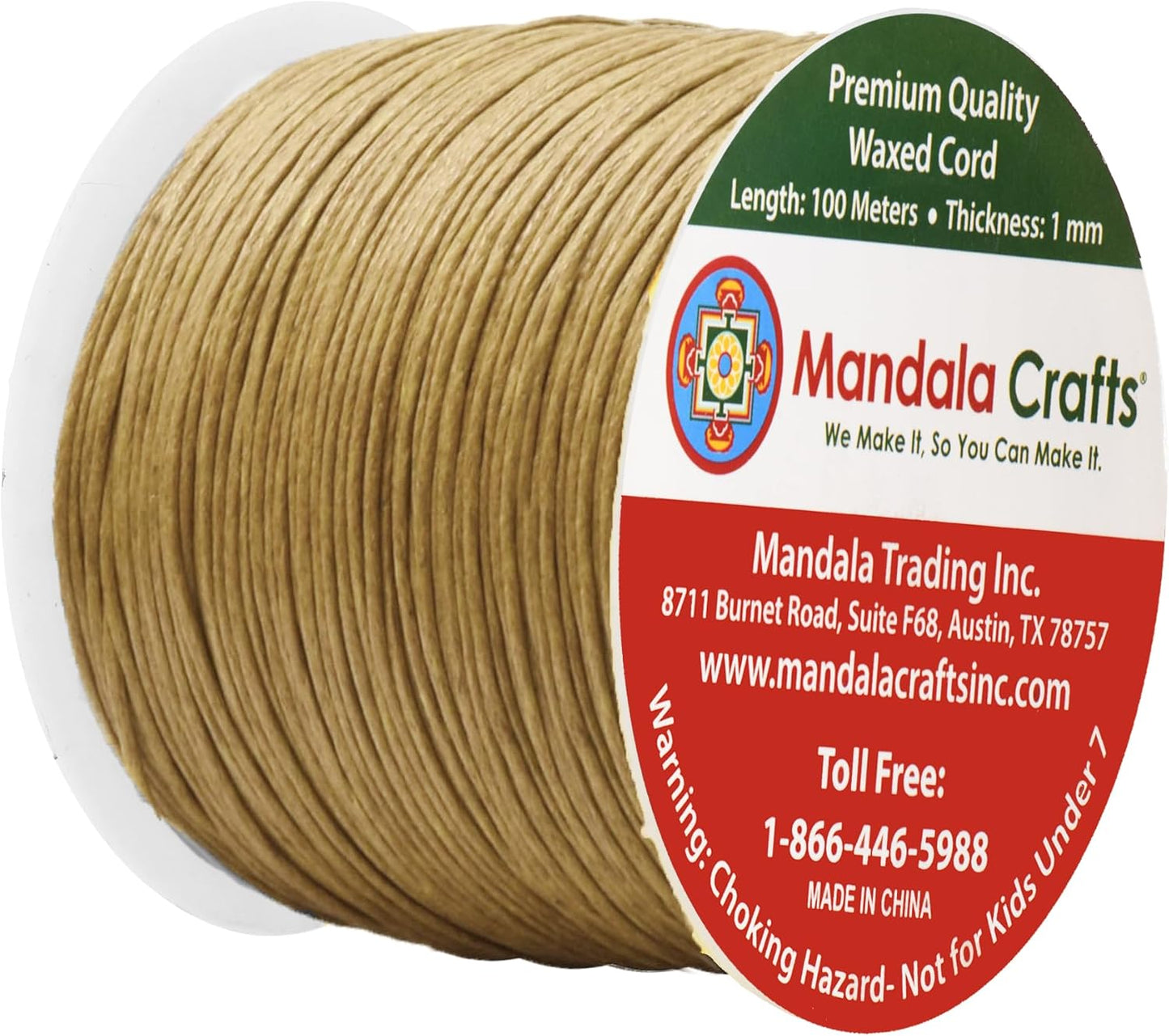 Mandala Crafts 1mm 109 Yards Tan Cotton Waxed Cord for Jewelry Making Bracelet Cord Waxed String - Beading String Thread Jewelry Cords for Necklaces String