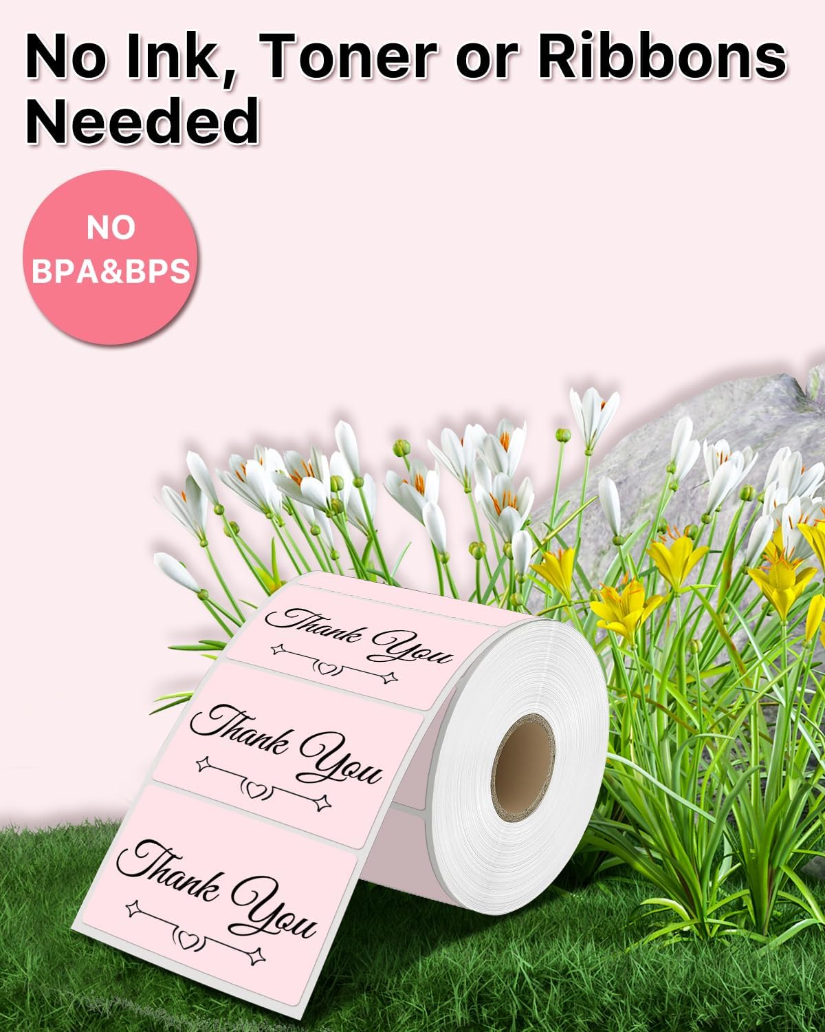 iEager 3" x 2" Thermal Labels, Rectangle Thermal Printer Stickers, Self-Adhesive Durable Sticker with Perforation Line, 500 Labels/Roll, Pink