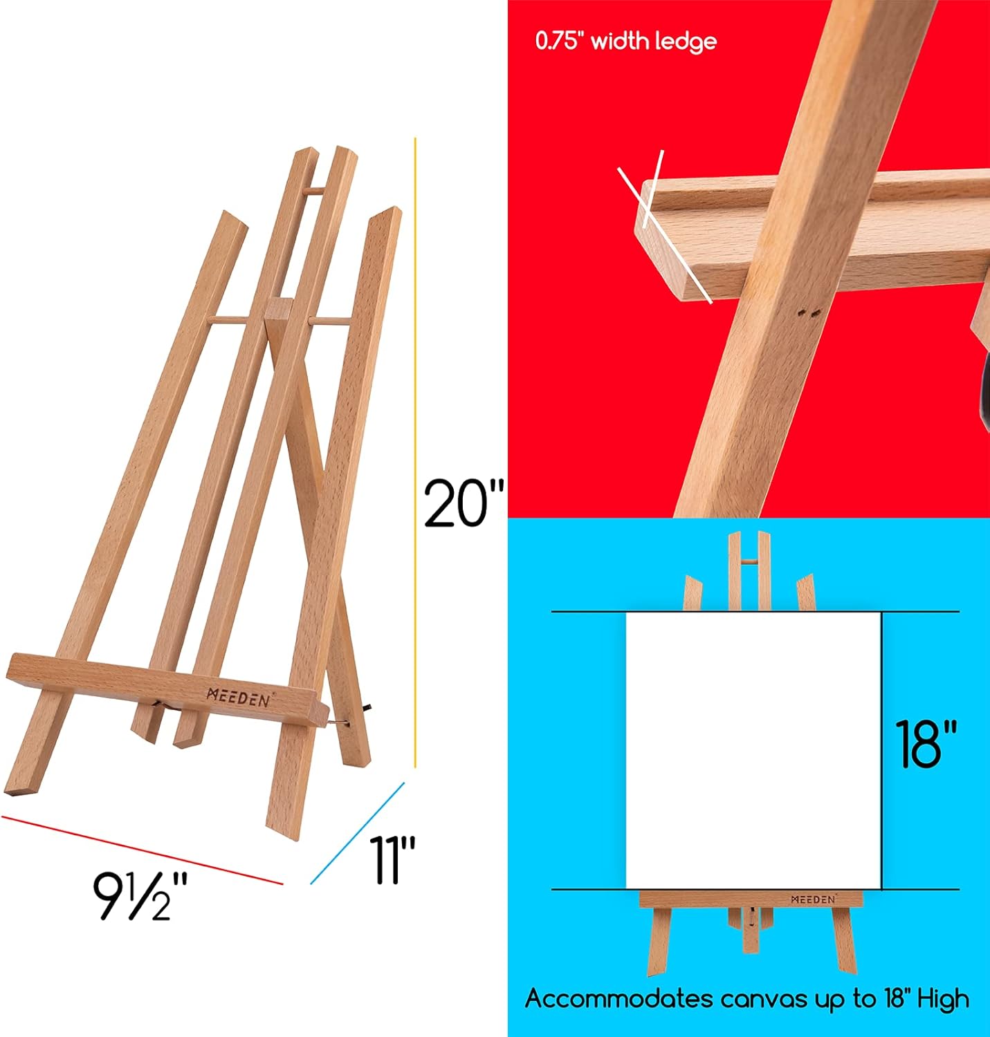 MEEDEN Table Easel Stand for Display: 3 Pack 20 Inch Art Beech Wooden Tabletop Easel for Sign Painting - Small Canvas Stand for Adults