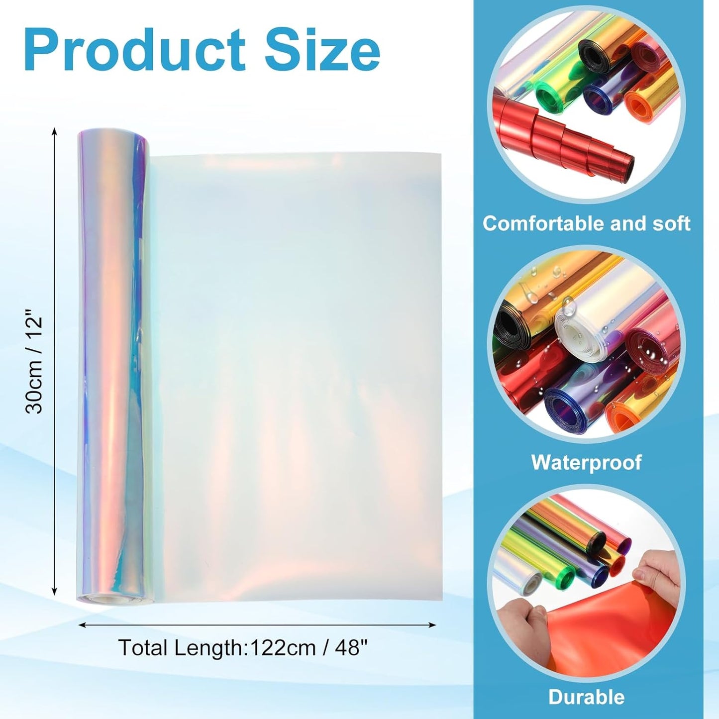 MECCANIXITY Holographic Clear PVC Vinyl Film Holographic PVC Fabric Waterproof Dichroic Film 12 x 48 Inch for Handbags Bows Earrings DIY Craft,Laser Blue Purple