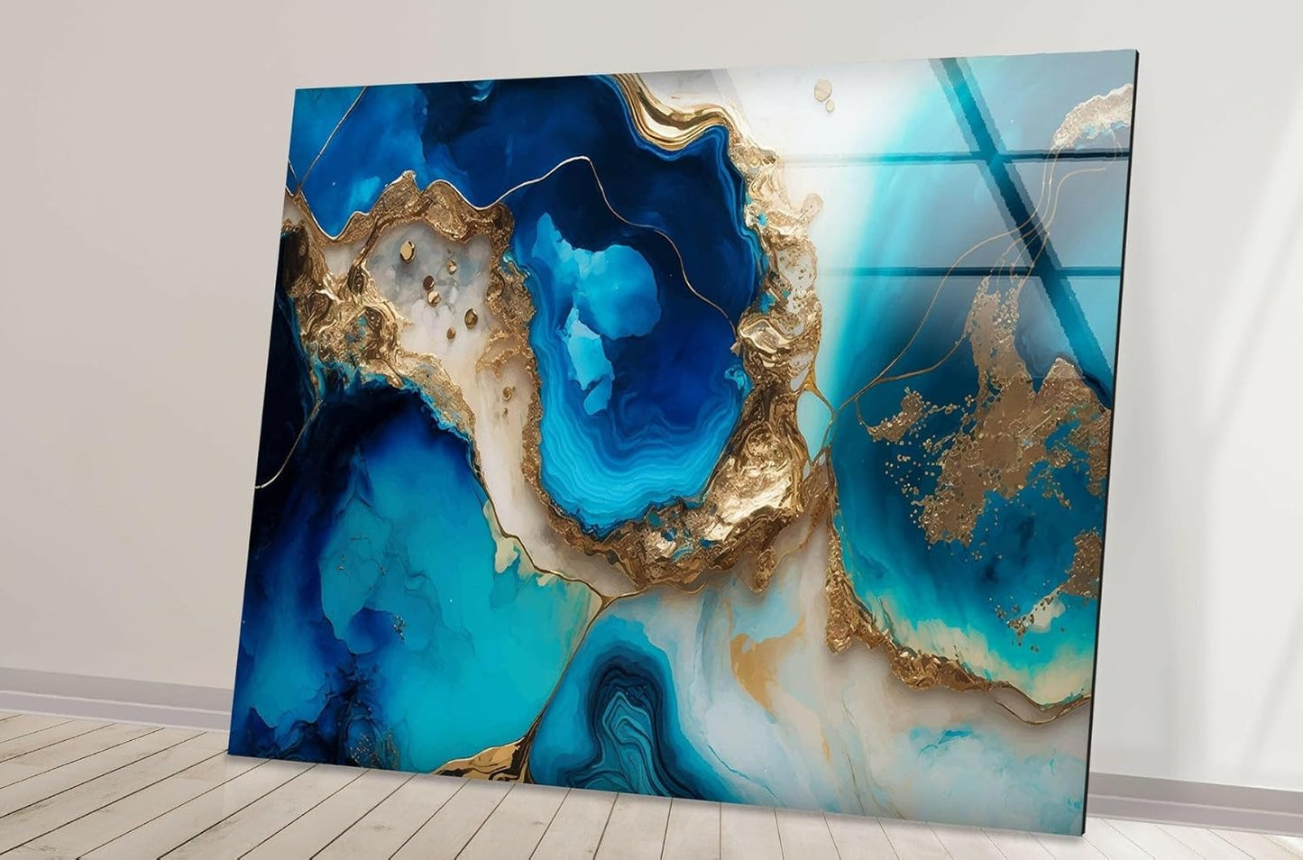 My Photostation.com 20Wx14H'' Blue Alcohol ink Glass Wall ArtTempered Glass Printing Wall Decor Large Wall Art Wall Hangings