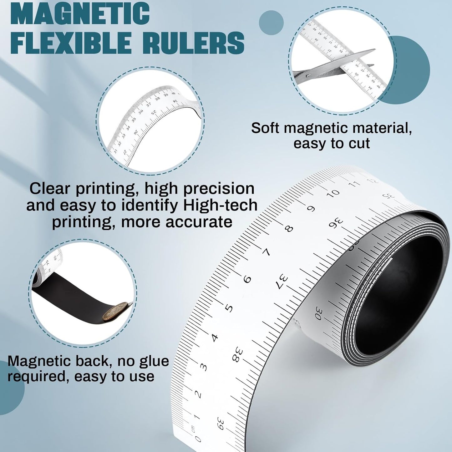2 Pcs 39.37 Inch Magnetic Ruler Flexible Magnetic Ruler Magnet Measuring Tape with Both Inches and Centimeters, Suitable for Whiteboard, Lathes, Workshops, Table Saws, Mills, Easy to Take