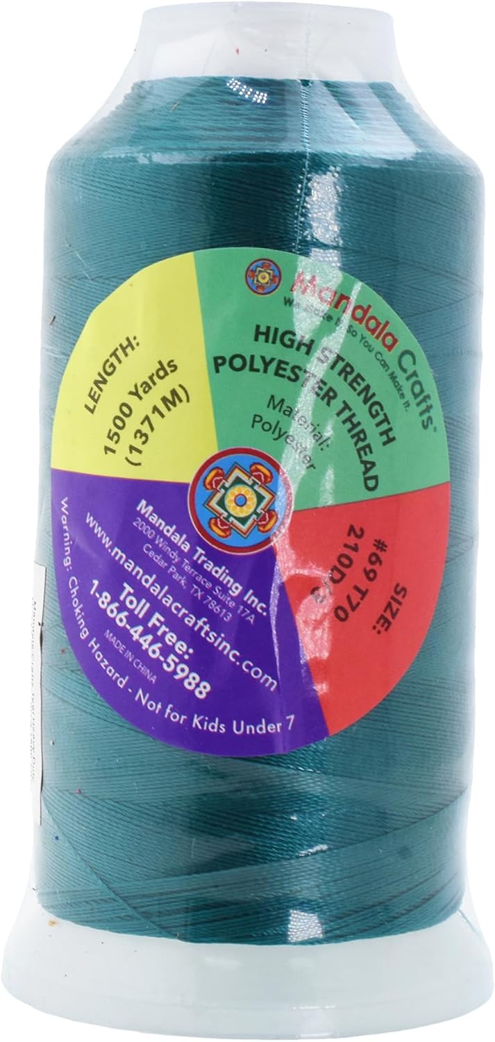 Mandala Crafts Teal Heavy Duty Thread -1500 Yds Tex 70 Thread for Sewing Drapery Jeans Leather Hair - Bonded Polyester Thread Outdoor Marine Upholstery Threads
