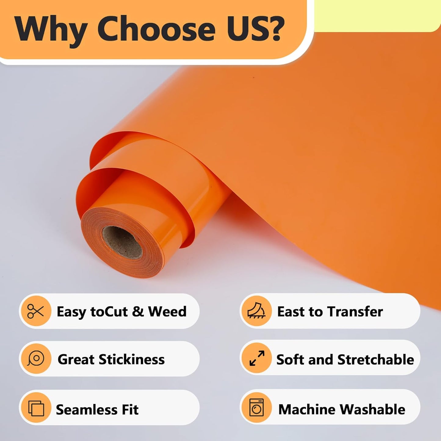 RENLITONG Matte Orange Iron on Vinyl Roll - 12Inch x 13ft HTV Heat Transfer Vinyl for T-Shirt, HTV Rolls for All Cutter Machine - Easy to Cut & Weed for Heat Transfer Design