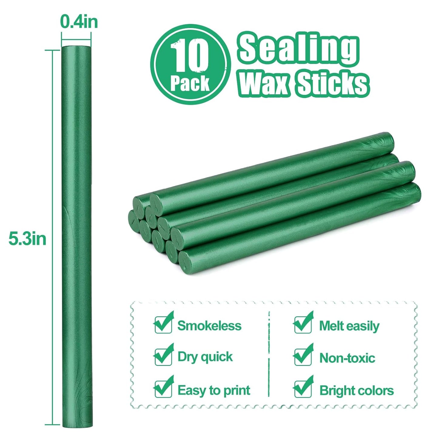 Glue Gun Sealing Wax Sticks for Wax Seal Stamp - Metallic Dark Green, Great for Wedding Invitations, Cards Envelopes, Snail Mails, Wine Packages, Christmas Gift Ideas, Pack of 10