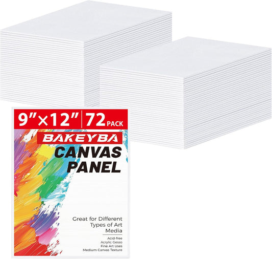 Canvas Boards for Painting 72 Pack, 9x12 Inch Painting Canvas Panels, 100% Cotton White Blank Canvas Boards for Painting, Art Supplies Paint for Acrylics Oil Watercolor Tempera Paints
