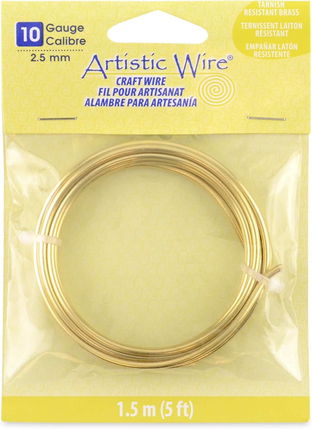 Artistic Wire 10 Gauge Tarnish Resistant Brass Craft Jewelry Wrapping Wire, Gold Color, 5 ft