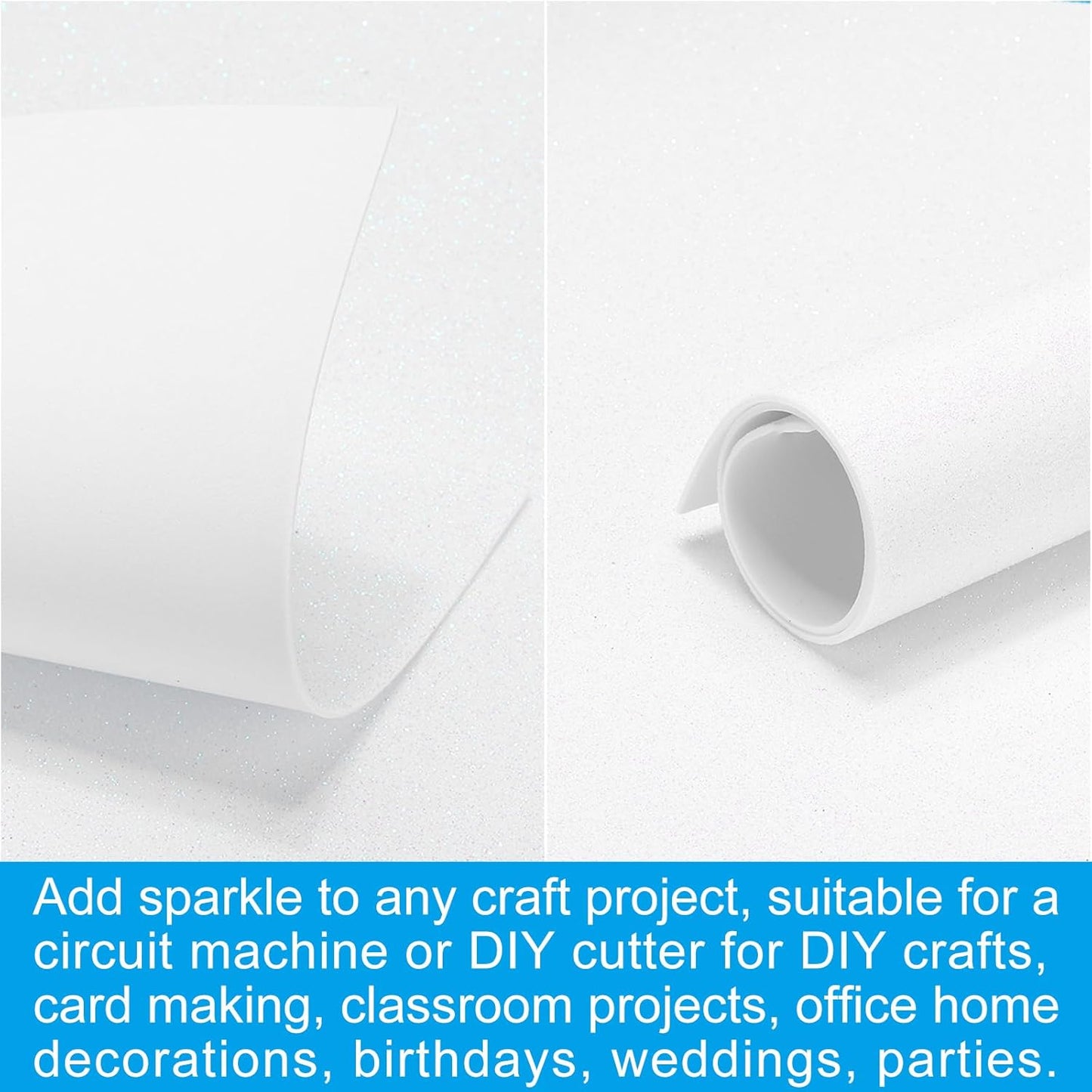 PATIKIL 2mm(1/10") Thick Non Adhesive Glitter Foam Sheet 16x24inch(40x60cm) White, EVA Shiny Foam Board for Craft, 6 Pcs