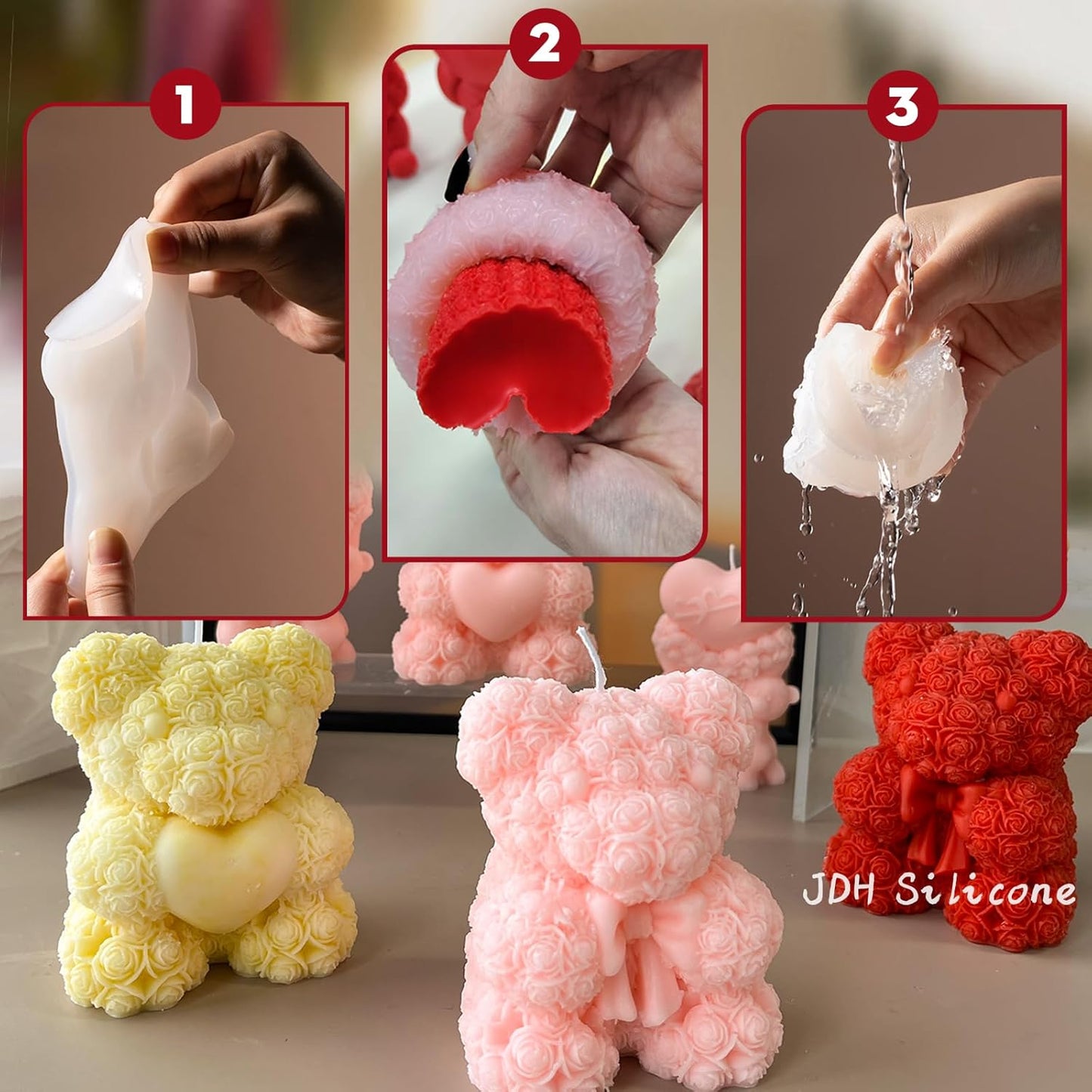 Extra Large Rose Bear Silicone Molds,3D Teddy Bear Candle Making Molds,Epoxy Resin Molds,for DIY Handmade Soaps, Women Gifts,Valentine Gifts, Birthday Gifts,Wedding Gift,Home Decor Crafts