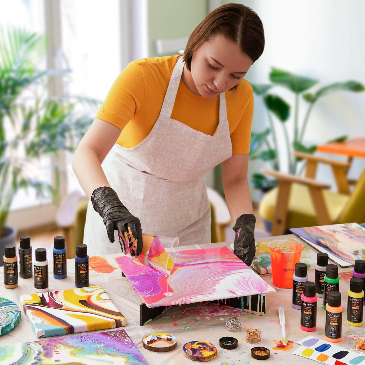 ARTEZA Canvas Boards for Painting, 6 x 6 Inches, Pack of 28, Blank White Small Canvas Panels for Acrylic, Oil and Gouache Painting