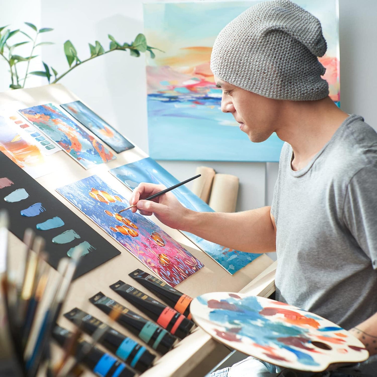 ARTEZA Canvas Boards for Painting, 5 x 7 Inches, Pack of 14, Blank White Small Canvas Panels for Acrylic, Oil and Gouache Painting