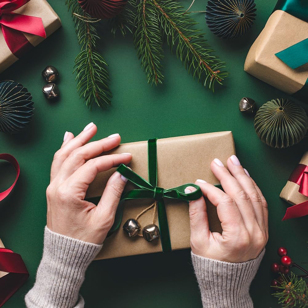 Dark Green Velvet Ribbon, 0.39 Inch x 20 Yards Single Faced Green Ribbon for Gift Wrapping, Bow Making, Christmas Tree Decorations, Wreath Making and DIY Crafts (10 Yards Each Roll)