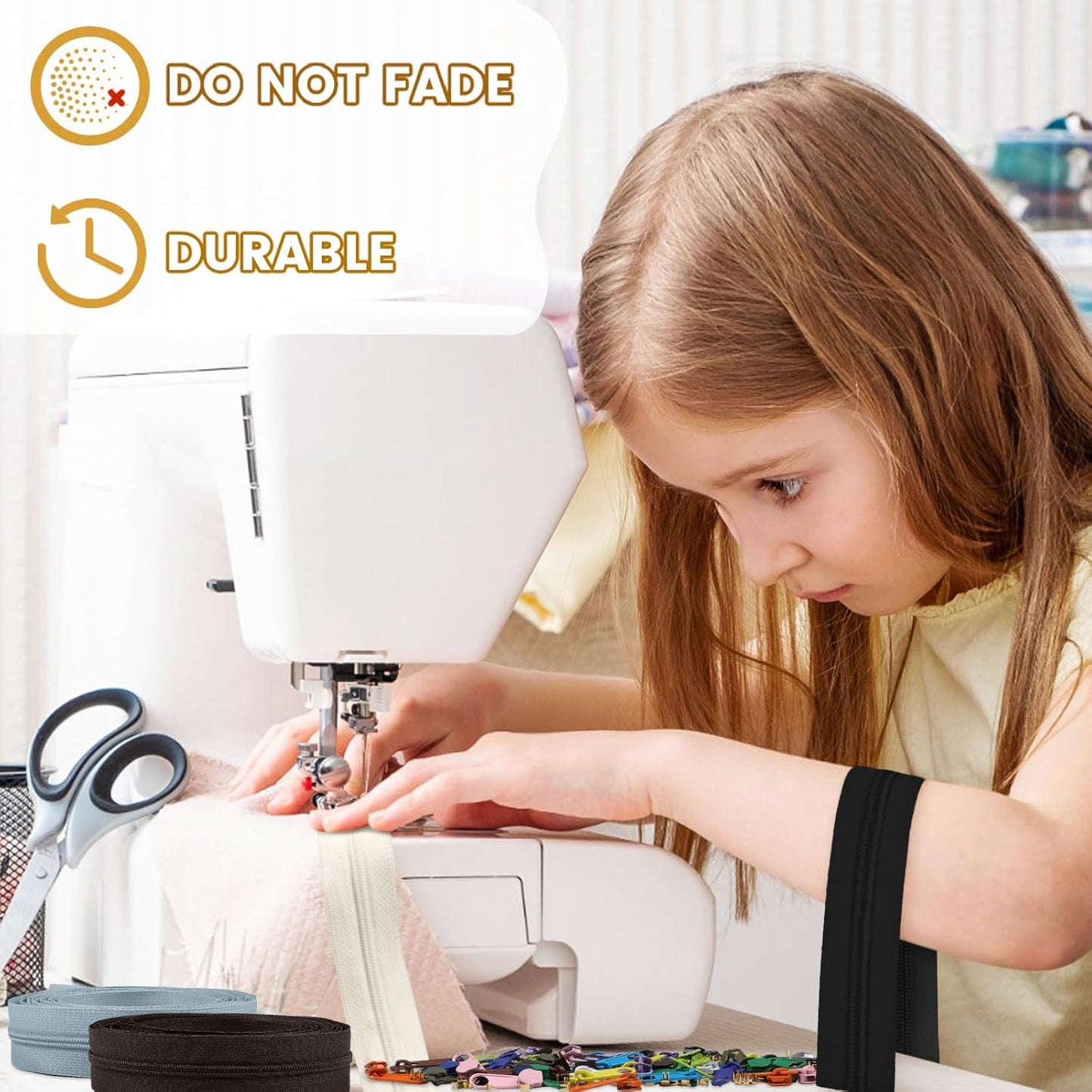 DOITEM 3 mm Nylon Endless Zipper Set with Slider - 14 Meter, 12.5 Yard, 5 Colors