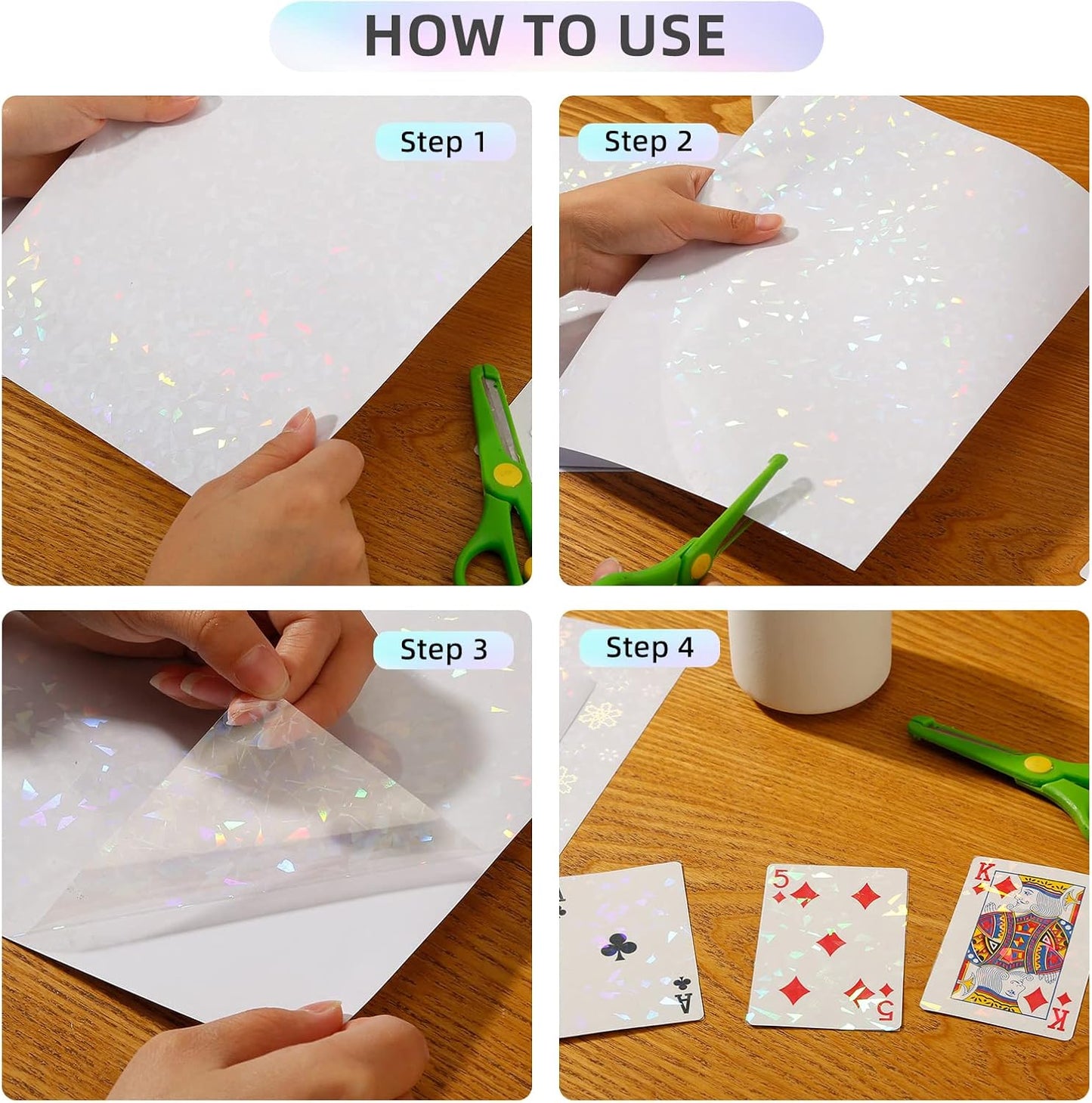 36 Sheets Holographic Sticker Paper, Clear Vinyl Sticker Laminate Film Self-Adhesive, Transparent Overlay Lamination Sticker Paper Waterproof, 6 Patterns-8.5x11 Inch