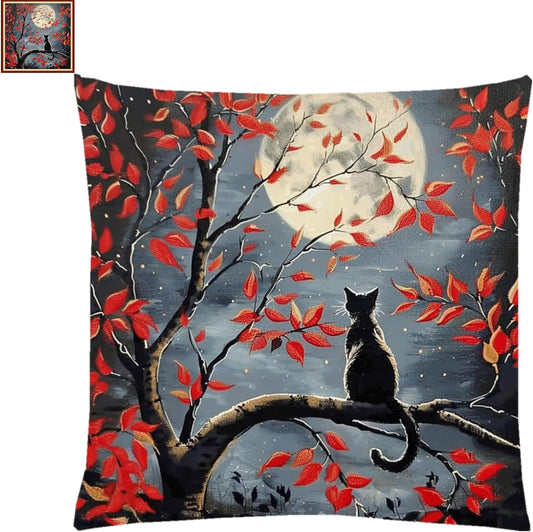 Stamped Cross Stitch Kits for Adults Beginners Pillow Needlepoint Kit with Embroidery Pattern Needlework Kit Prestamped Stitches Kit 11CT Cross Stitching-Cat Admiring The Moon 18x18 inch