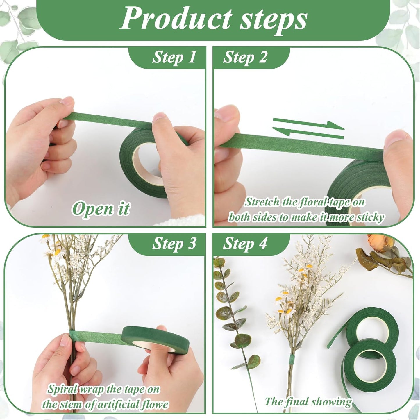 Phinus 9 Rolls Floral Tape, 1/2 Inch x 30 Yard Flower Tape, Green Floral Tape for Floral Crafts Supply, Bouquet Stem Wrapping, Wedding Bouquet (Green)