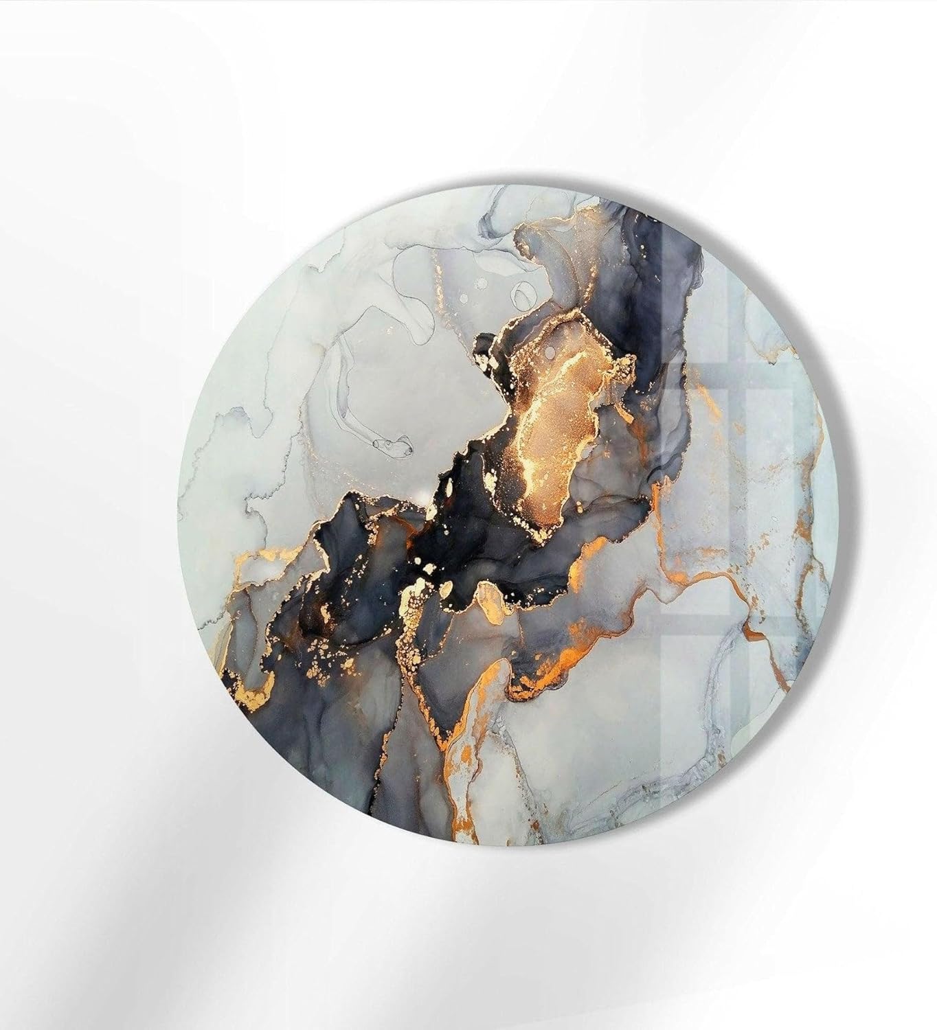 My Photostation.com 10''(25cm) Diameter Gold Details Gray Marble Round Glass Wall Art Tempered Glass Printing Wall Decor Large Wall Art Wall Hangings
