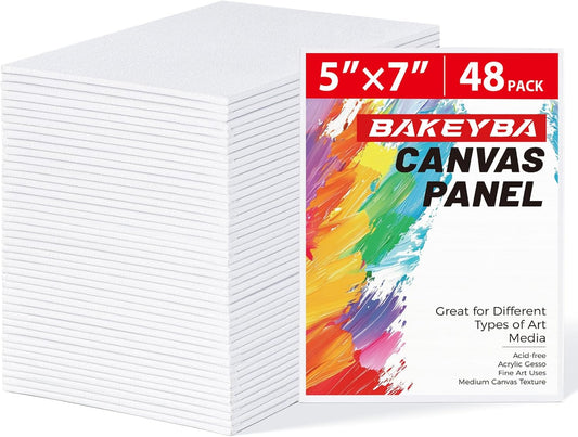 48 Pack, 5x7 Inch Small Painting Canvas Boards for Kids, 100% Cotton White Blank Canvas Panels, Art Supplies for Acrylics Oil Watercolor Tempera Paints